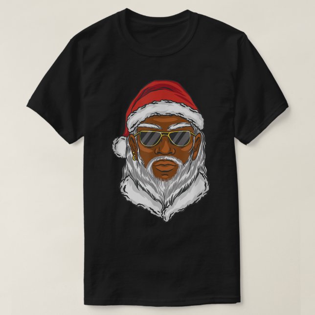 Black Cool Santa Claus Weihnachten Neujahr T-Shirt (Design vorne)