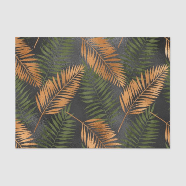 Black Copper Brown Palm Tree Leaf Glam Tropical Seidenpapier (Vorderseite)