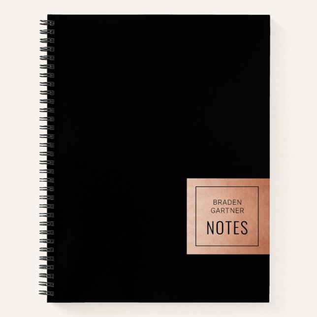 Black Copper Einfache Personalisiert Name Notebook Notizbuch (Vorderseite)