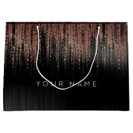 Black Copper Rose Gold Name Glam Matrix Rain Große Geschenktüte