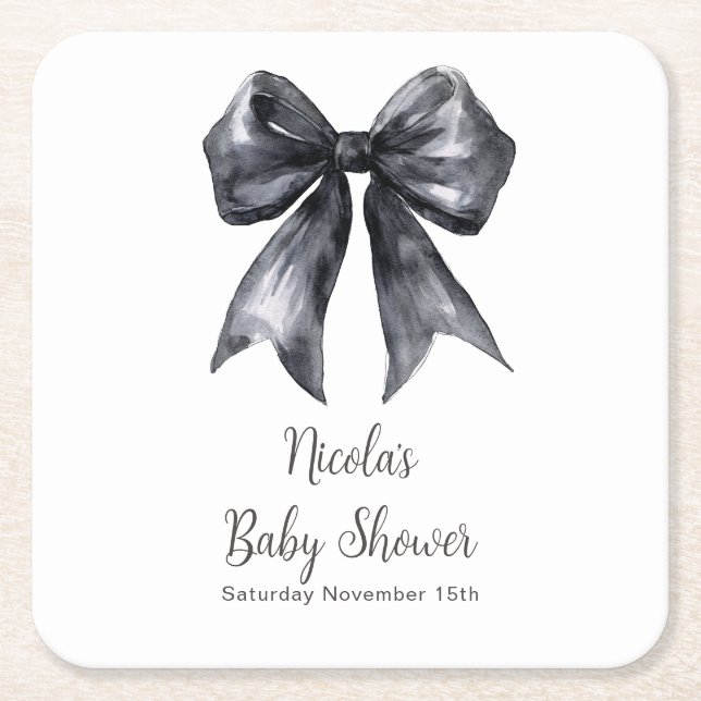 Black Coquette Bow Baby Shower Rechteckiger Pappuntersetzer (Vorderseite)