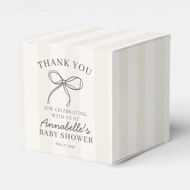 Black Coquette Bow Beige Baby Dusche Nachtisch Geschenkschachtel (Vorderseite)