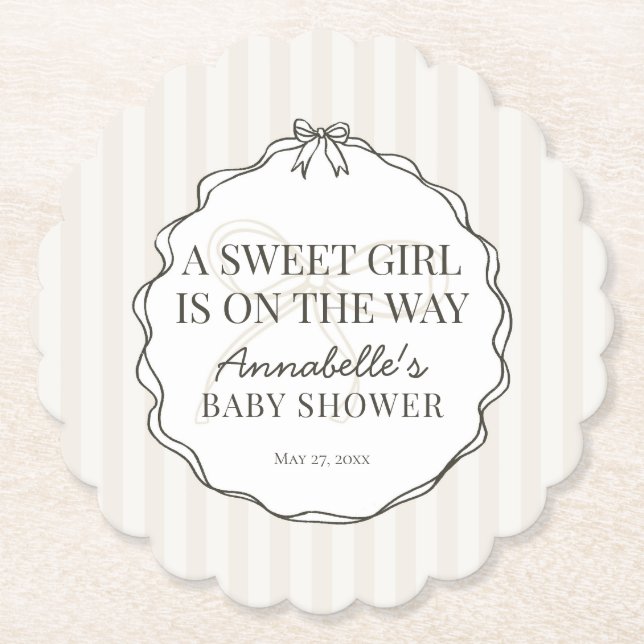 Black Coquette Bow Beige Baby Dusche Untersetzer (Vorderseite)
