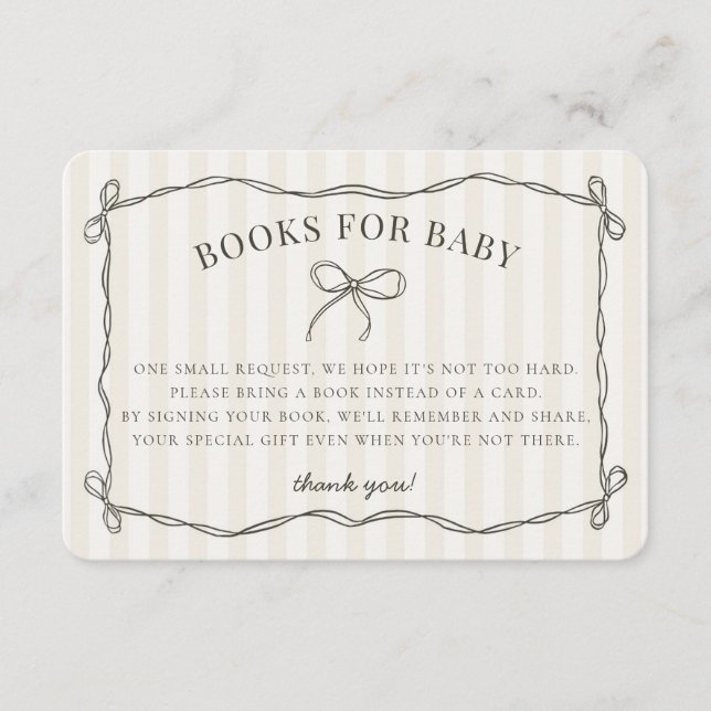 Black Coquette Bow Beige Duschbücher für Baby Begleitkarte (Vorderseite)
