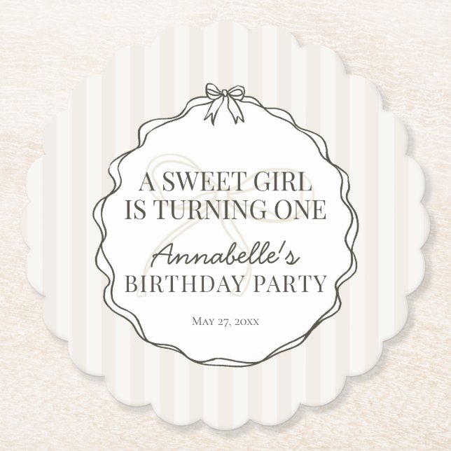 Black Coquette Bow Beige Geburtstagsparty Untersetzer (Vorderseite)