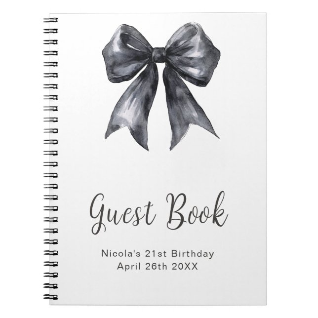 Black Coquette Bow Birthday Party Guest Book Notizblock (Vorderseite)