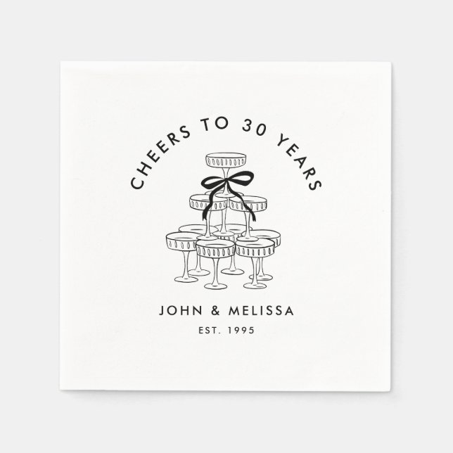 Black Coquette Bow Champagner Tower Jubiläum Serviette (Vorderseite)