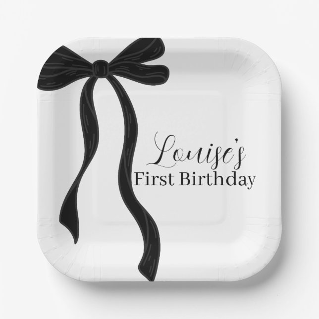 Black Coquette Bow Girl Birthday Party Decor Pappteller (Vorderseite)