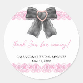 Black Coquette Bow Pink Lace Brautparty Danke Runder Aufkleber