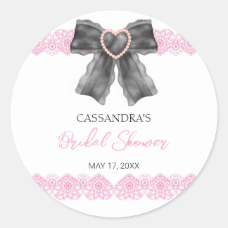 Black Coquette Bow Pink Lace Brautparty Runder Aufkleber