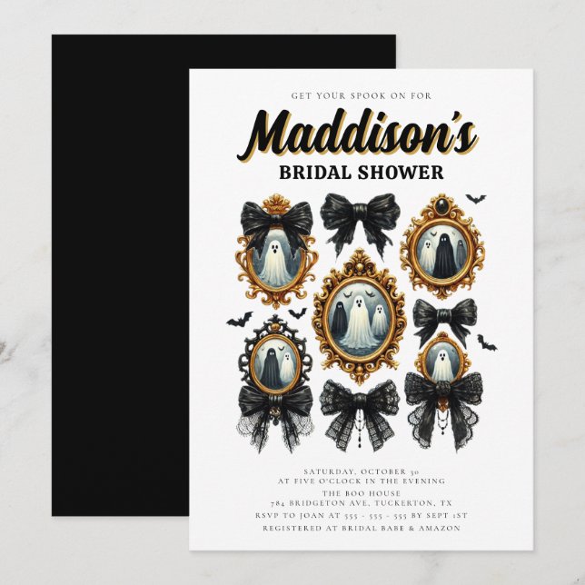 Black Coquette Bow Vintag Halloween Brautparty Einladung (Vorne/Hinten)