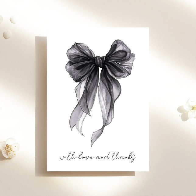 Black Coquette Bow Watercolor Brautparty Dankeskarte (Von Creator hochgeladen)