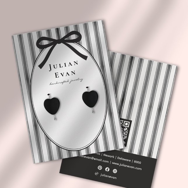 Black Coquette Preppy Stripe Jewelry Display Visitenkarte (Black Coquette Preppy Stripe Jewelry Display Business Card)