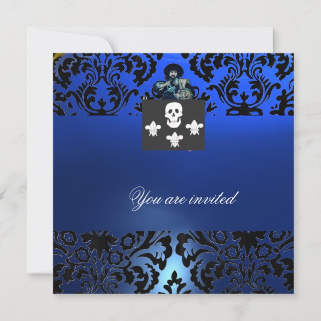 BLACK CORSAIR SKULL & LILIE MONOGRAM blau Einladung (Vorderseite)