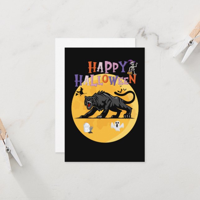 black cougar on halloween night invitation card (Vorderseite/Rückseite Beispiel)