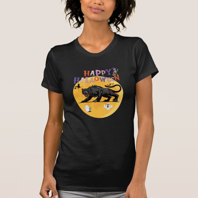 black cougar on halloween night invitation card T-Shirt (Vorderseite)