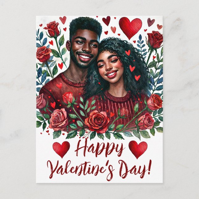 Black Couple Happy Valentine's Day Postkarte (Vorderseite)