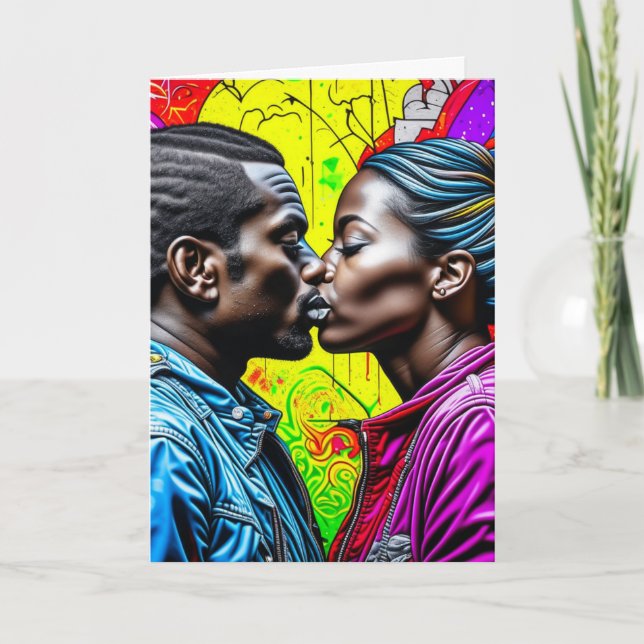Black Couple Küssen in Liebe Karte (Vorderseite)
