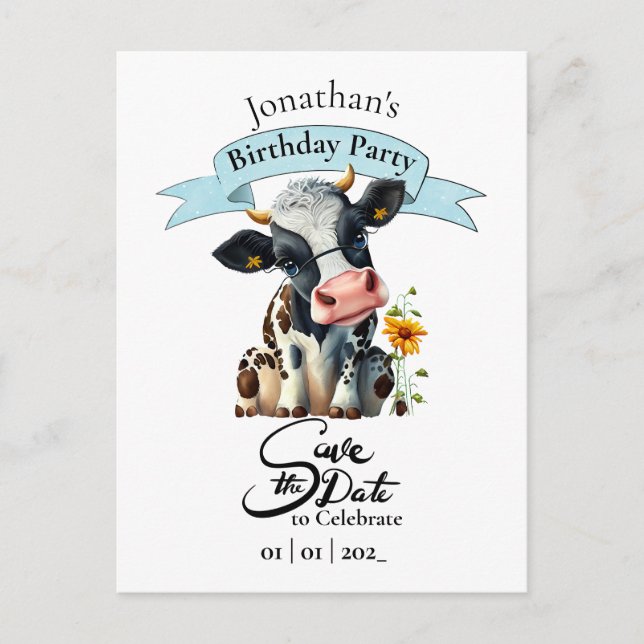 Black Cow Birthday Boy Postcard Postkarte (Vorderseite)