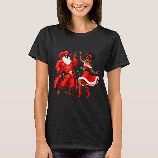 Black Cowboy And Santa Cowgirl Christmas Western X T-Shirt (Vorderseite)