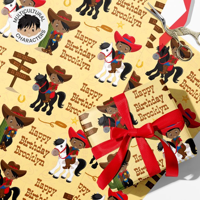 Black Cowboy Personalisiert Wrapper Geschenkpapier (Von Creator hochgeladen)