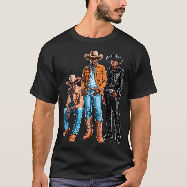 Black Cowboy Western Rodeo Melanin Black T-Shirt (Vorderseite)