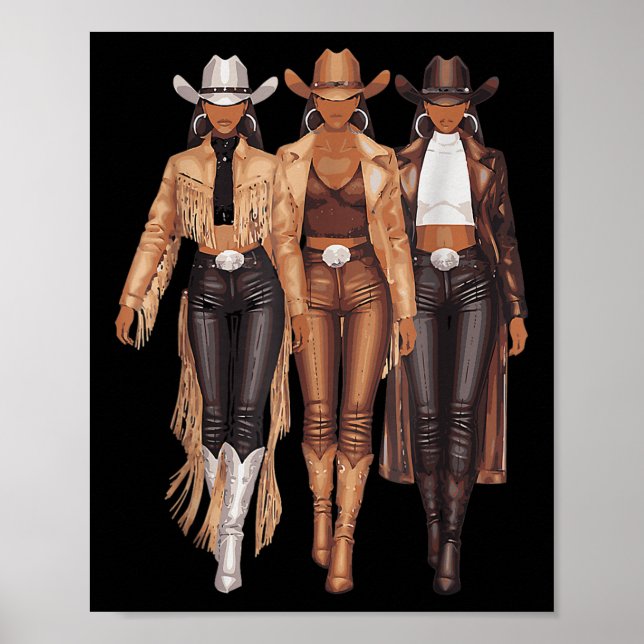 Black Cowgirl Western T-Shirt Rodeo Country Women  Poster (Vorne)