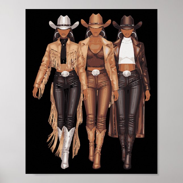 Black Cowgirl Western T-Shirt Rodeo Country Women  Poster (Vorne)