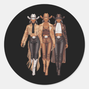 Black Cowgirl Western T-Shirt Rodeo Country Women Runder Aufkleber