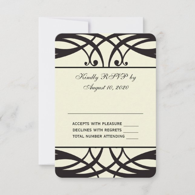 Black Cream Art Deco Wedding RSVP Card (Vorderseite)