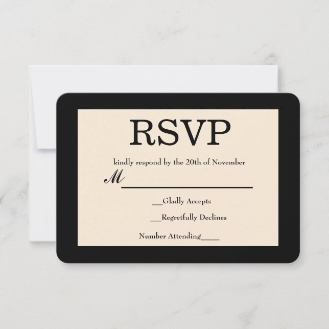Black & Cream Chic Elegante Wedding RSVP Card Karte (Vorderseite)