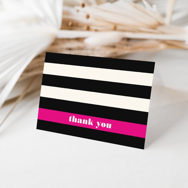 Black, Cream & Fuchsia Strip Vielen Dank Dankeskarte (Von Creator hochgeladen)
