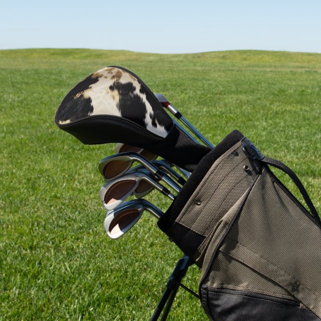 Black Cream Gold Western Cowhide Golf Headcover (In SItu)