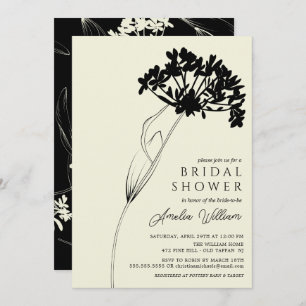 Black & Cream Modern Floral Brautparty Invitati Einladung