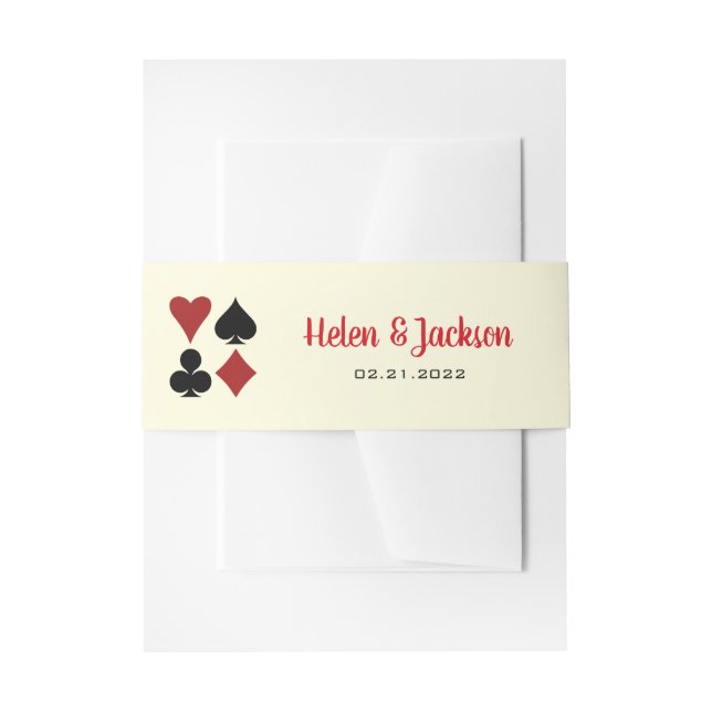 Black Cream Red Card Anzugs Casino Wedding Einladungsbanderole (Vorderseite Beispiel)