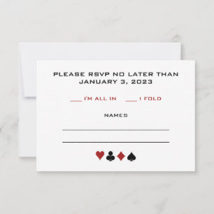 Black Cream Red Poker Chip Casino Theme Hochzeit RSVP Karte