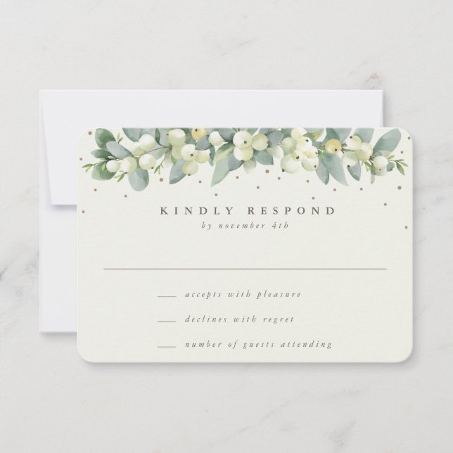 Black/Cream Snowberry+Eukalyptus Garland Wedding RSVP Karte (Vorderseite)