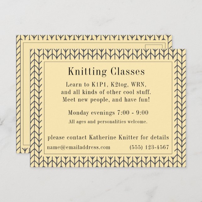 BLACK CREAM STRICK "Knitting Classes" Postkarte (Vorne/Hinten)