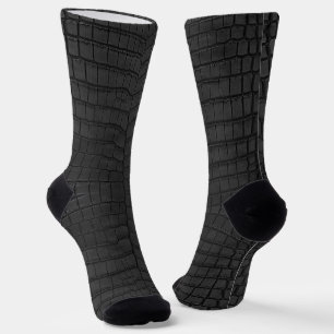 Black Crocodile Leather Print Socken