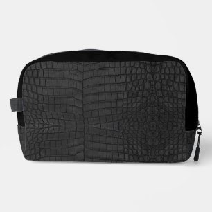 Black Crocodile Leather Print Waschbeutel