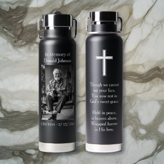 Black Cross and Poem Photo Memorial Trinkflasche