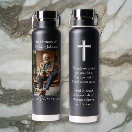 Black Cross and Poem Photo Memorial Trinkflasche