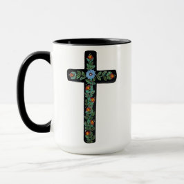 Black Cross with Flowers Tasse