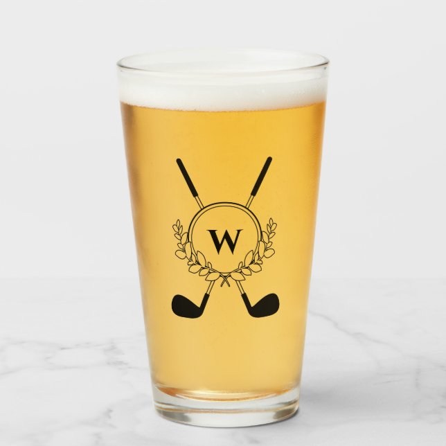 Black Crossed Golf Clubs Wreath Monogram Glas (Vorne (Gefüllt))
