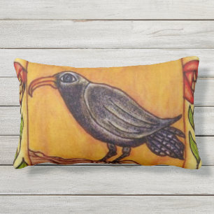 Black Crow auf Branch Art Deco Abstrakte Rote Rose Kissen Für Draußen