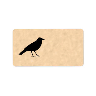Black Crow Bird auf einem Parchment-Muster. Adressaufkleber