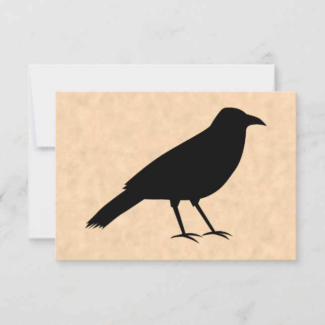 Black Crow Bird auf einem Parchment-Muster. RSVP Karte (Vorderseite)