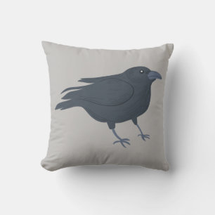 Black Crow Bird Graphic on Gray Kissen