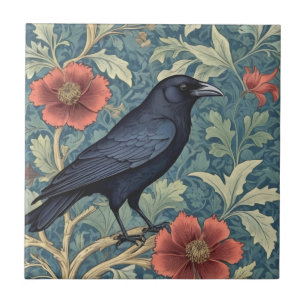 Black Crow Bird William Morris Stil Fliese