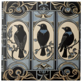 Black Crow Birds Art Nouveau Art Deco Bird Fliese